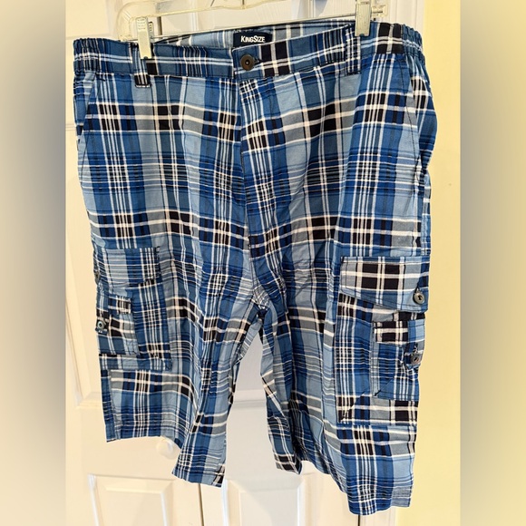 KingSize -Men's Plaid Cargo Shorts, Blue Multi, Size 38T EUC - Picture 1 of 9